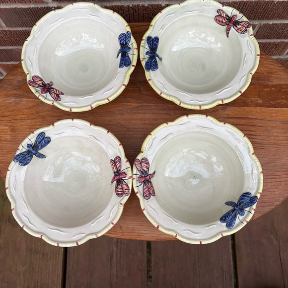 Frutuoso Other - Fructuoso & Fructuoso Dragonfly Hand Painted salad Bowls Made In Portugal 4 Pc